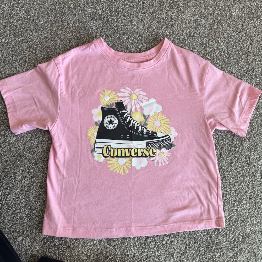 Converse Pink Tee with Black Sneaker & Floral Graphic